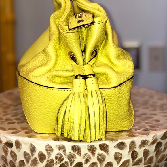 Kate Spade Bright Yellow Tote w/ Side Tassels and Striped Interior - Picture 7 of 10